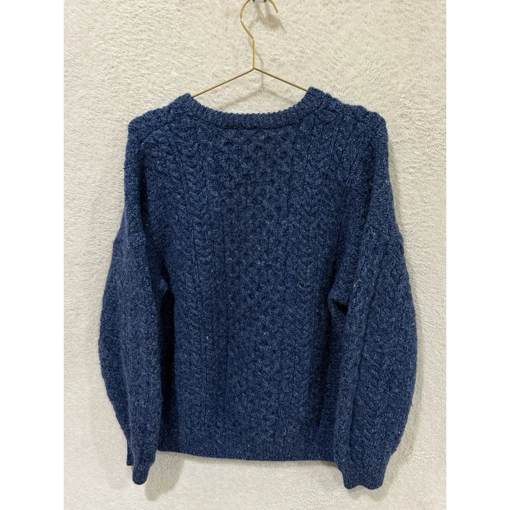 Carraig Donn Aran Sweater Blue 100% Pure New Wool Cable Knit Ireland Fisherman